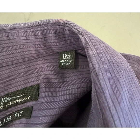 Marc Anthony Long Sleeve Button Down Purple Striped Shirt Slim Fit 15 1/2 34-35 - Picture 5 of 7